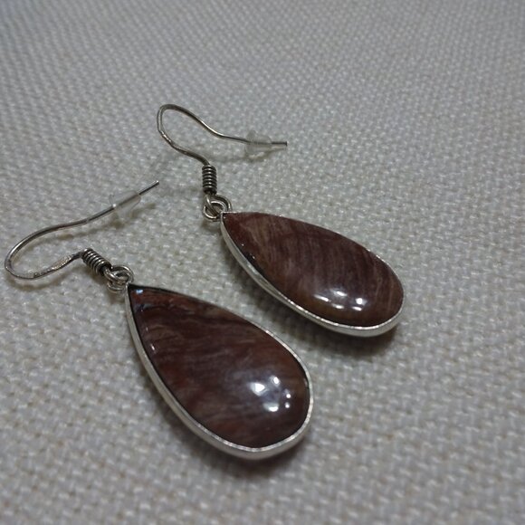 Natural STICK AGATE Handmade Sterling Dangle Earrings #811B - Picture 1 of 3